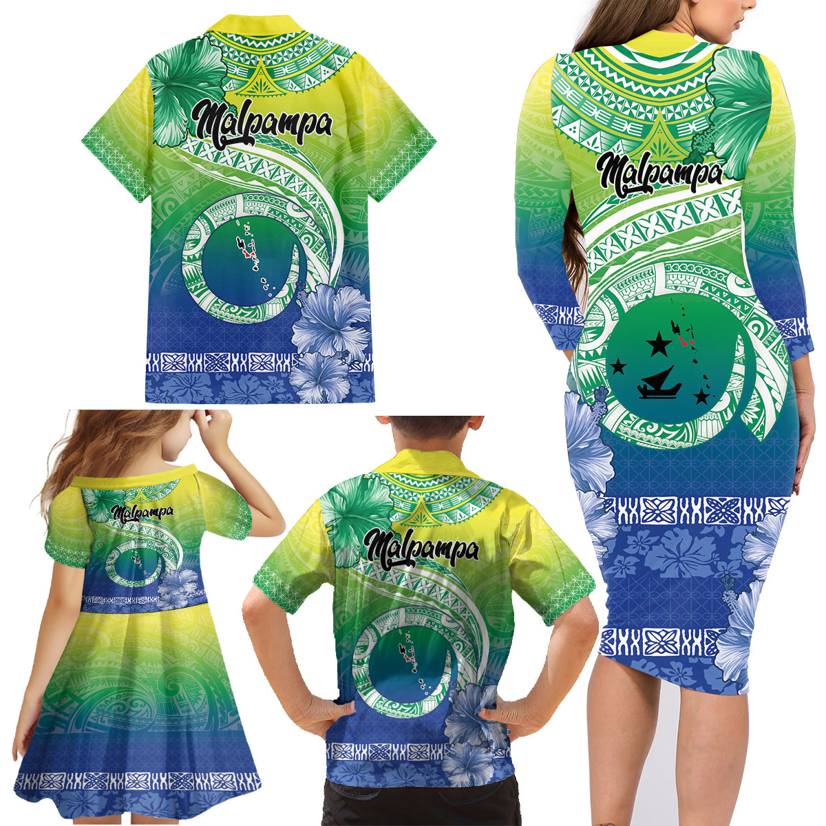 Malpampa Vanuatu Family Matching Long Sleeve Bodycon Dress and Hawaiian Shirt Hibiscus Sand Drawing with Pacific Pattern LT9 - Polynesian Pride