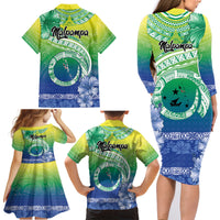 Malpampa Vanuatu Family Matching Long Sleeve Bodycon Dress and Hawaiian Shirt Hibiscus Sand Drawing with Pacific Pattern LT9 - Polynesian Pride