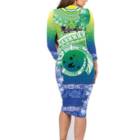 Malpampa Vanuatu Family Matching Long Sleeve Bodycon Dress and Hawaiian Shirt Hibiscus Sand Drawing with Pacific Pattern LT9 - Polynesian Pride