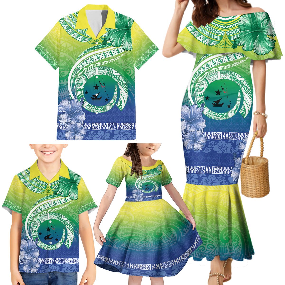 Malpampa Vanuatu Family Matching Mermaid Dress and Hawaiian Shirt Hibiscus Sand Drawing with Pacific Pattern LT9 - Polynesian Pride