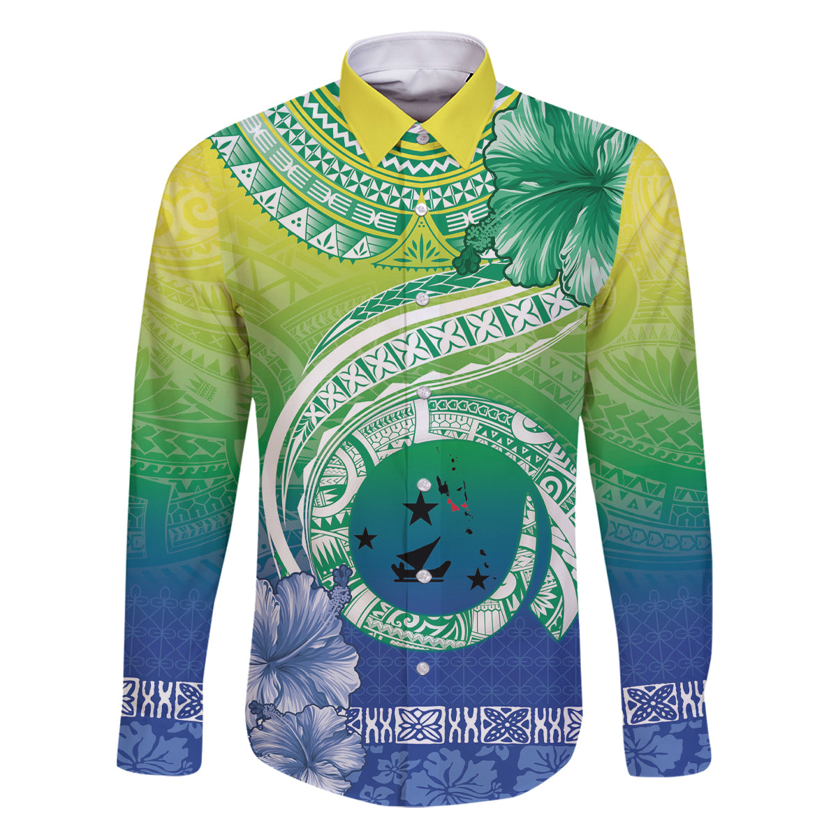 Malpampa Vanuatu Family Matching Mermaid Dress and Hawaiian Shirt Hibiscus Sand Drawing with Pacific Pattern LT9 Dad's Shirt - Long Sleeve Green Art - Polynesian Pride