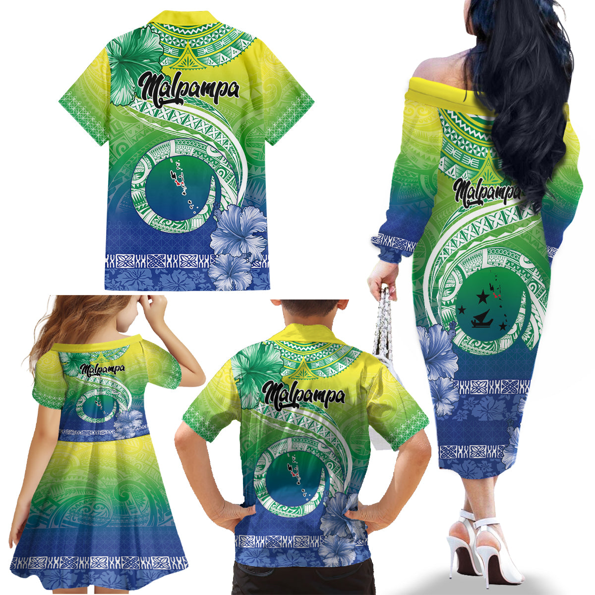 Malpampa Vanuatu Family Matching Off The Shoulder Long Sleeve Dress and Hawaiian Shirt Hibiscus Sand Drawing with Pacific Pattern LT9 - Polynesian Pride