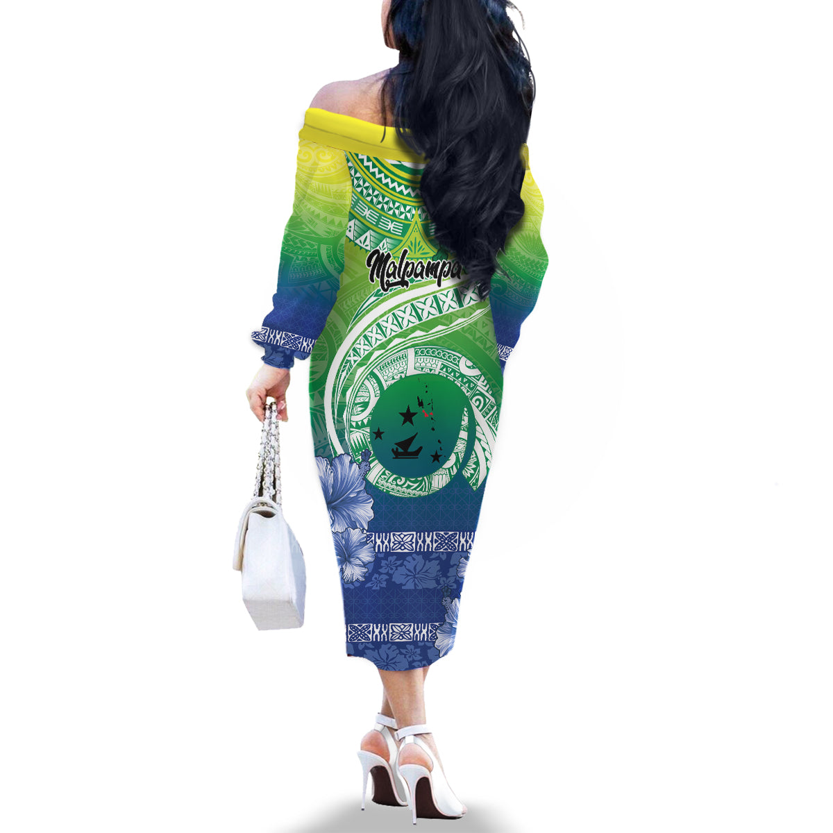 Malpampa Vanuatu Family Matching Off The Shoulder Long Sleeve Dress and Hawaiian Shirt Hibiscus Sand Drawing with Pacific Pattern LT9 - Polynesian Pride