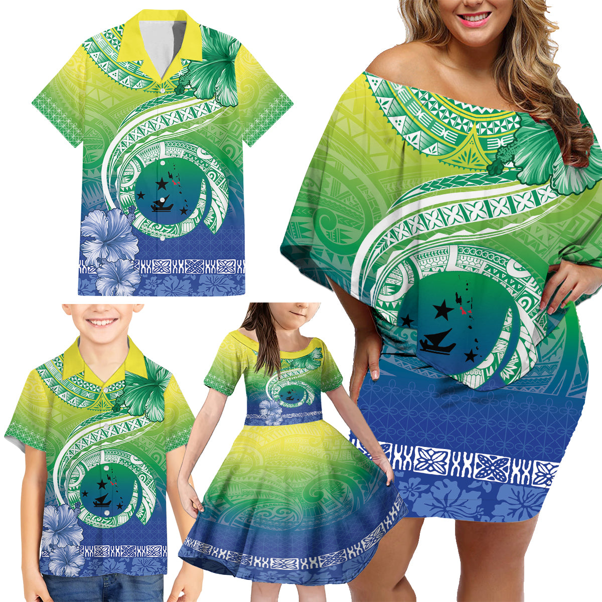 Malpampa Vanuatu Family Matching Off Shoulder Short Dress and Hawaiian Shirt Hibiscus Sand Drawing with Pacific Pattern LT9 - Polynesian Pride