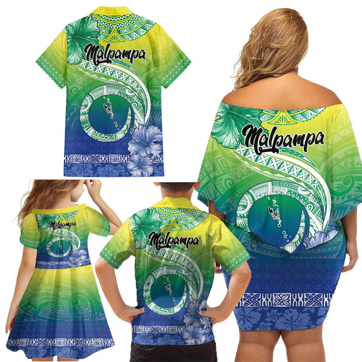 Malpampa Vanuatu Family Matching Off Shoulder Short Dress and Hawaiian Shirt Hibiscus Sand Drawing with Pacific Pattern LT9 - Polynesian Pride