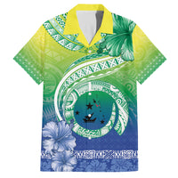 Malpampa Vanuatu Family Matching Off Shoulder Short Dress and Hawaiian Shirt Hibiscus Sand Drawing with Pacific Pattern LT9 Dad's Shirt - Short Sleeve Green Art - Polynesian Pride