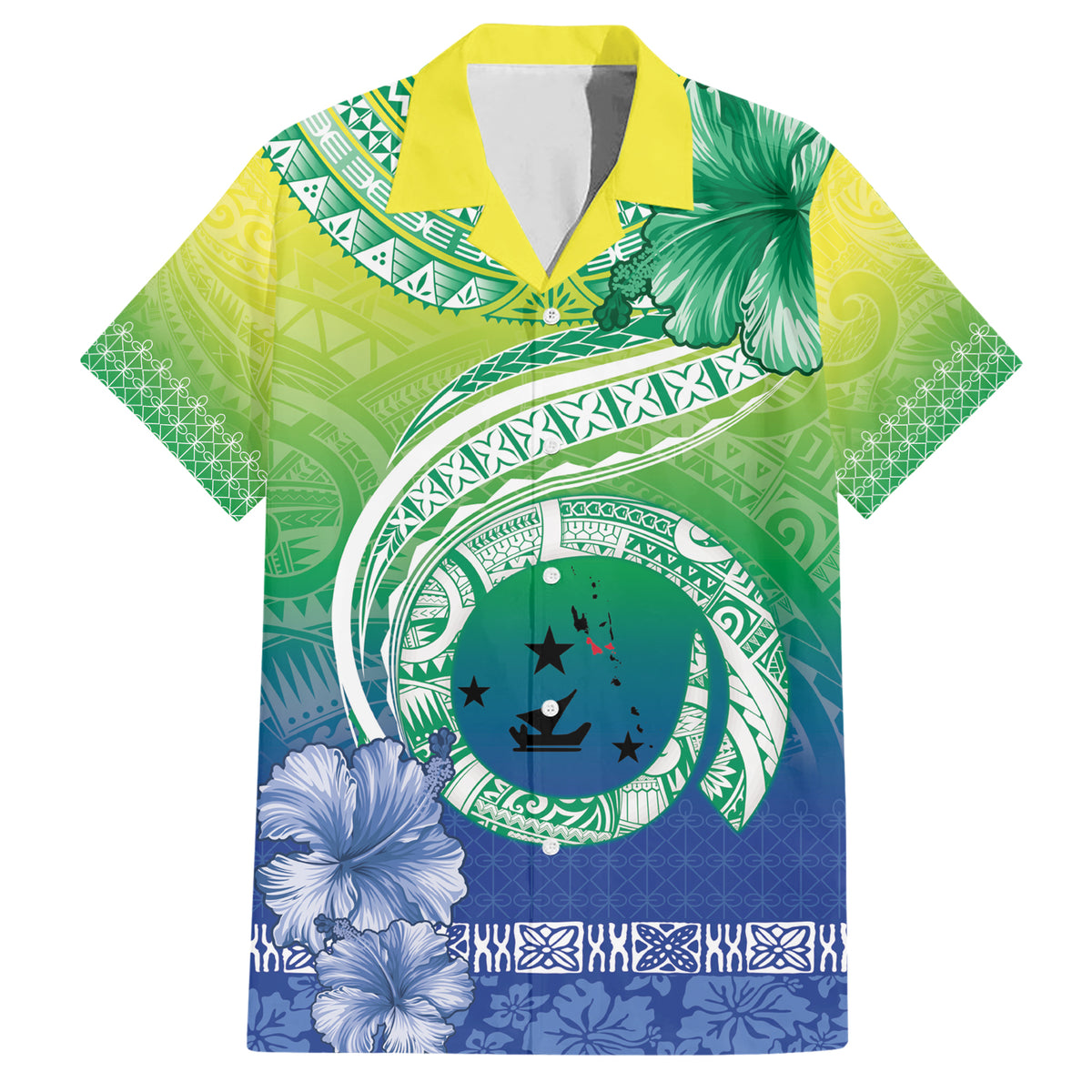 Malpampa Vanuatu Family Matching Short Sleeve Bodycon Dress and Hawaiian Shirt Hibiscus Sand Drawing with Pacific Pattern LT9 Dad's Shirt - Short Sleeve Green Art - Polynesian Pride
