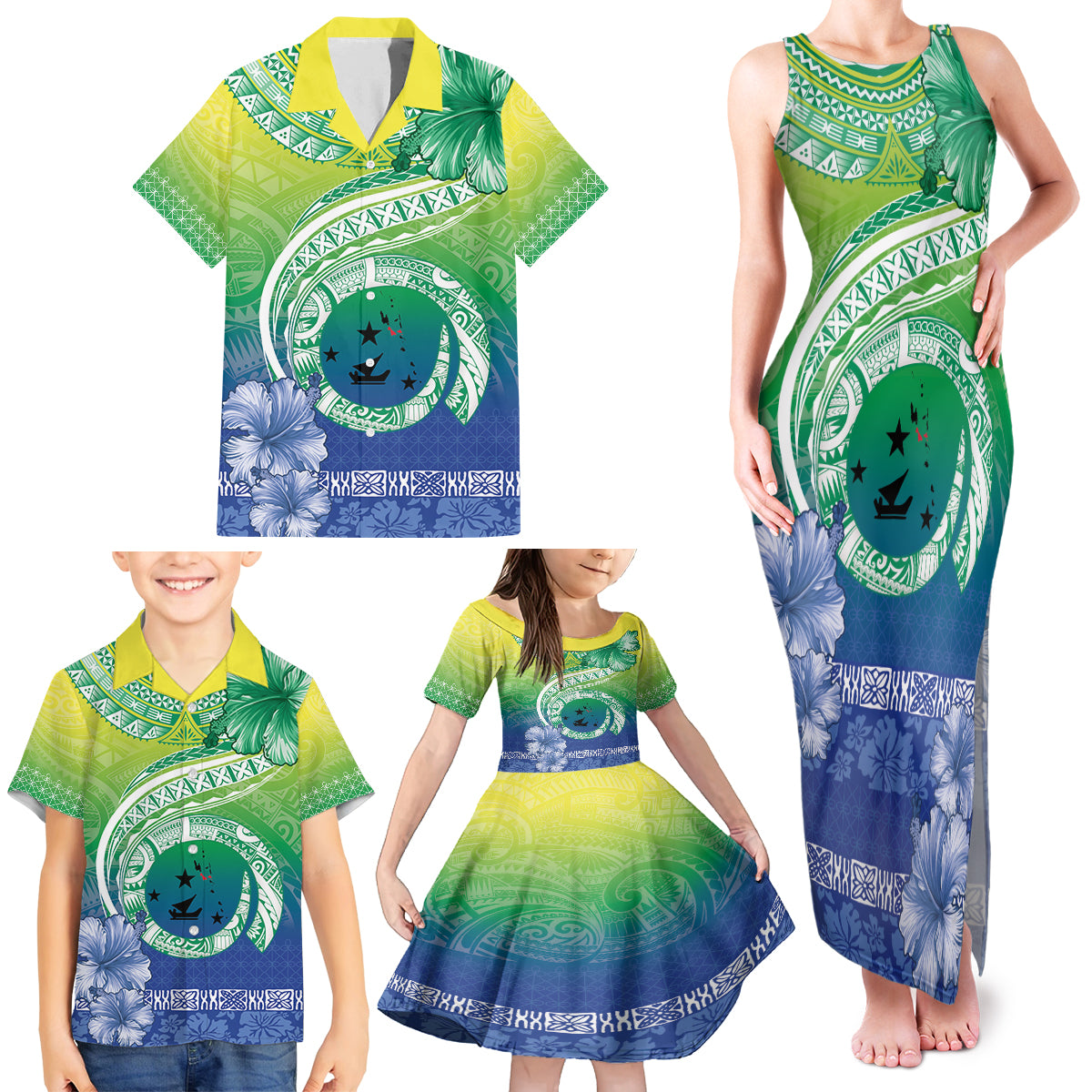 Malpampa Vanuatu Family Matching Tank Maxi Dress and Hawaiian Shirt Hibiscus Sand Drawing with Pacific Pattern LT9 - Polynesian Pride