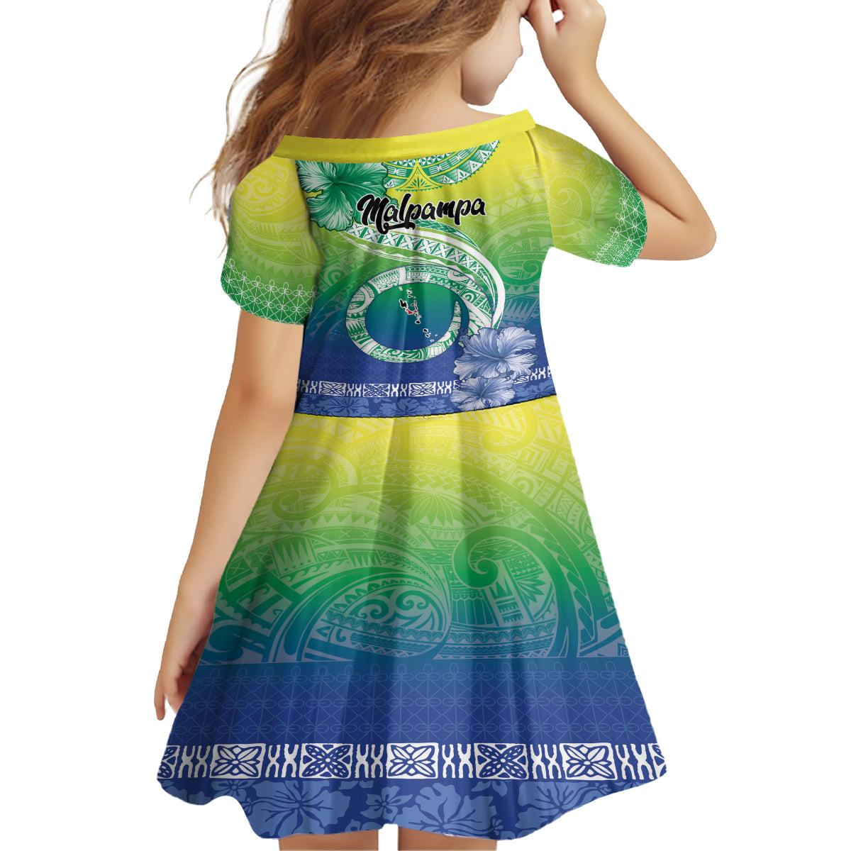 Malpampa Vanuatu Kid Short Sleeve Dress Hibiscus Sand Drawing with Pacific Pattern LT9 - Polynesian Pride
