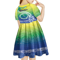 Malpampa Vanuatu Kid Short Sleeve Dress Hibiscus Sand Drawing with Pacific Pattern LT9 - Polynesian Pride