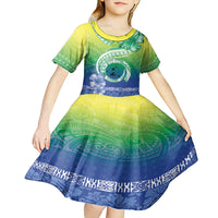 Malpampa Vanuatu Kid Short Sleeve Dress Hibiscus Sand Drawing with Pacific Pattern LT9 - Polynesian Pride