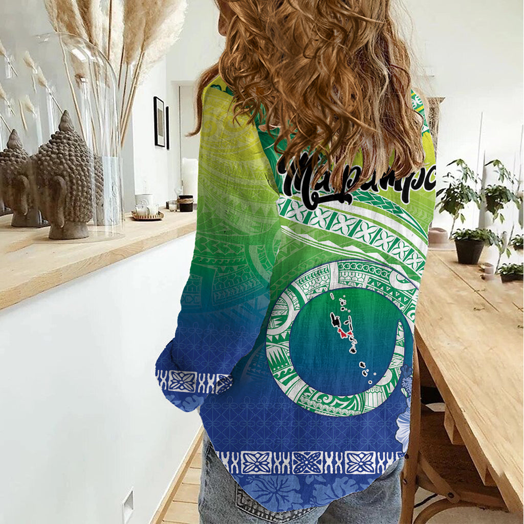 Malpampa Vanuatu Women Casual Shirt Hibiscus Sand Drawing with Pacific Pattern LT9 - Polynesian Pride