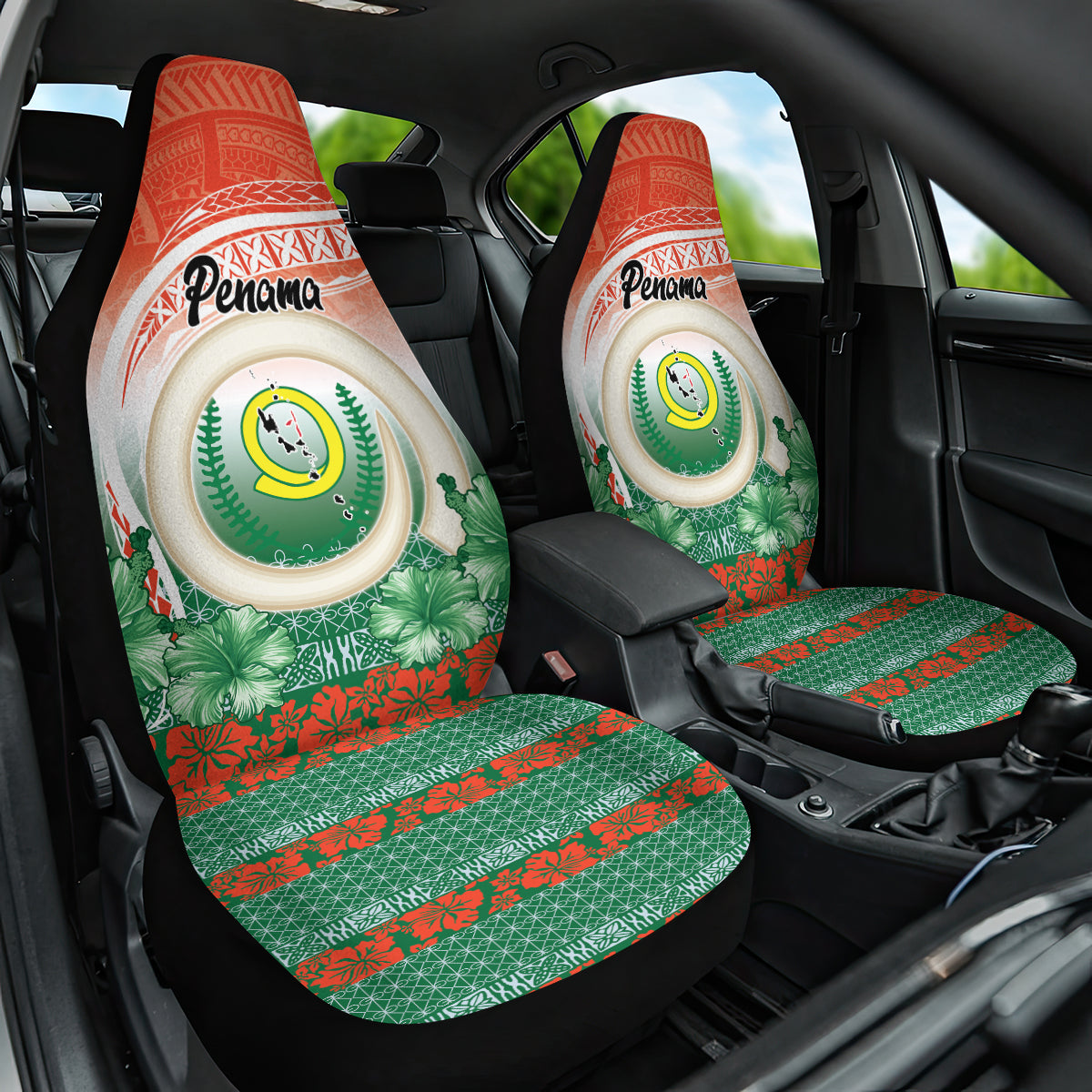 Penama Vanuatu Car Seat Cover Hibiscus Sand Drawing with Pacific Pattern