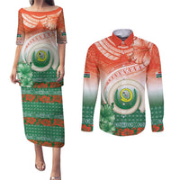 Penama Vanuatu Couples Matching Puletasi and Long Sleeve Button Shirt Hibiscus Sand Drawing with Pacific Pattern