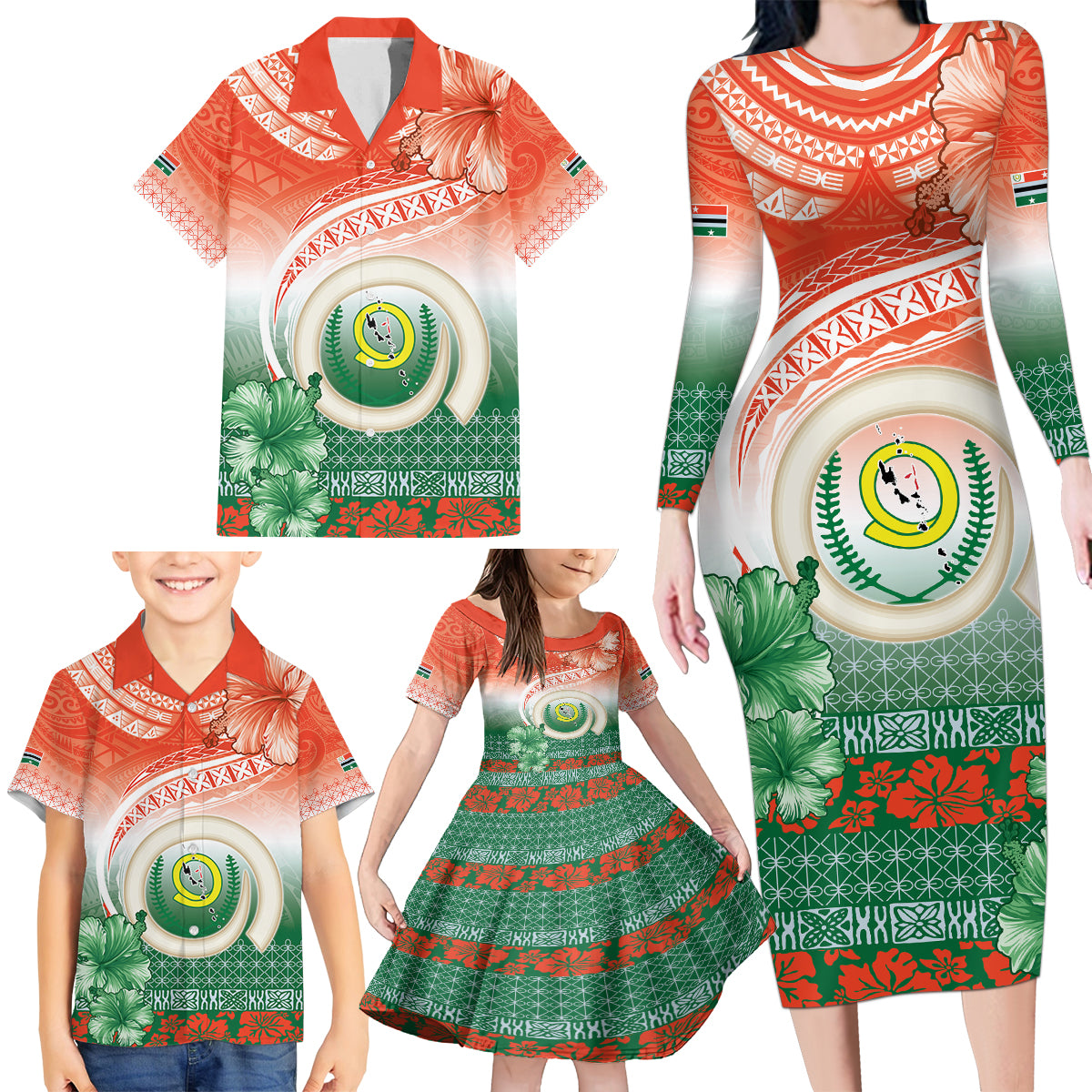 Penama Vanuatu Family Matching Long Sleeve Bodycon Dress and Hawaiian Shirt Hibiscus Sand Drawing with Pacific Pattern LT9 - Polynesian Pride