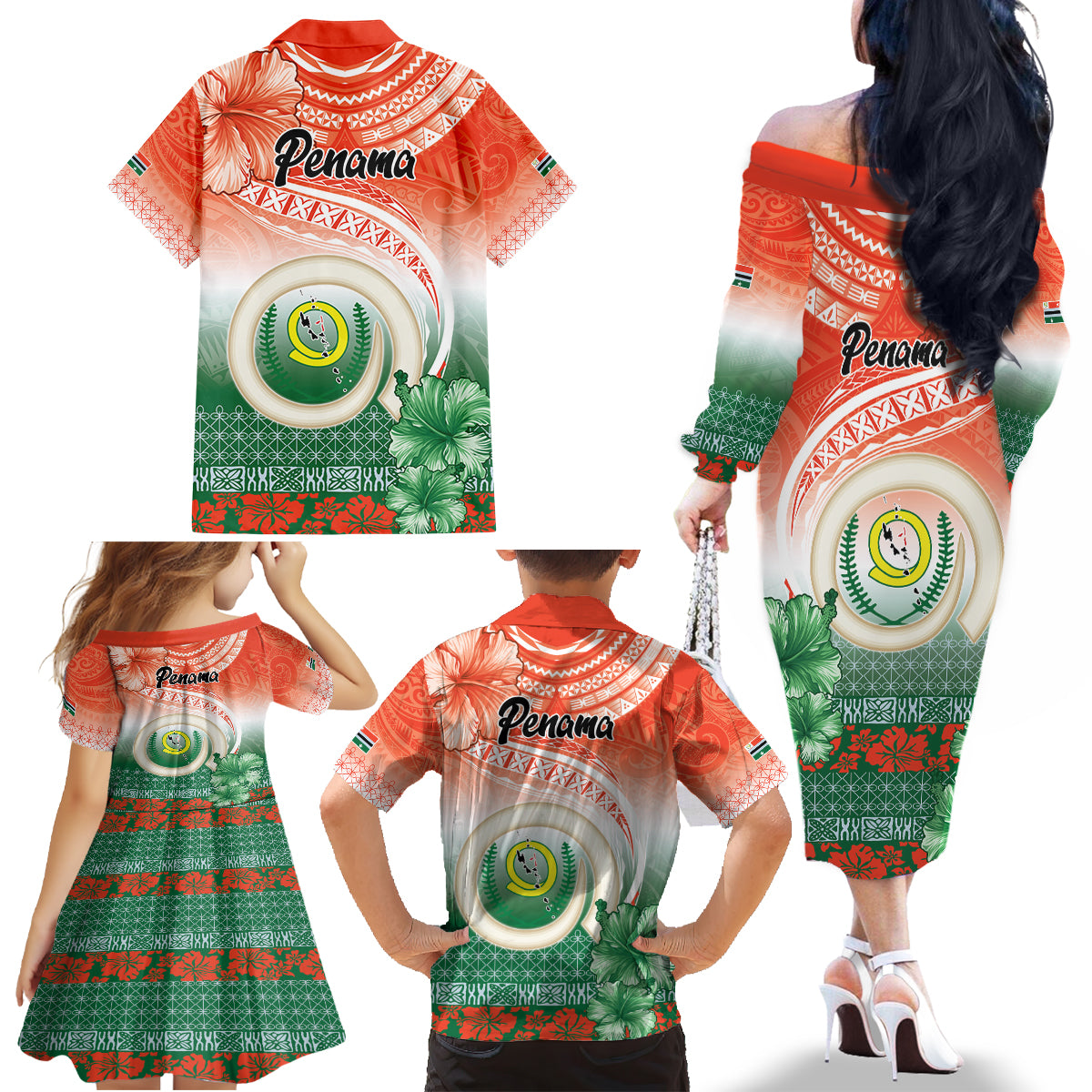 Penama Vanuatu Family Matching Off The Shoulder Long Sleeve Dress and Hawaiian Shirt Hibiscus Sand Drawing with Pacific Pattern LT9 - Polynesian Pride