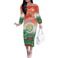 Penama Vanuatu Family Matching Off The Shoulder Long Sleeve Dress and Hawaiian Shirt Hibiscus Sand Drawing with Pacific Pattern LT9 Mom's Dress Red Art - Polynesian Pride