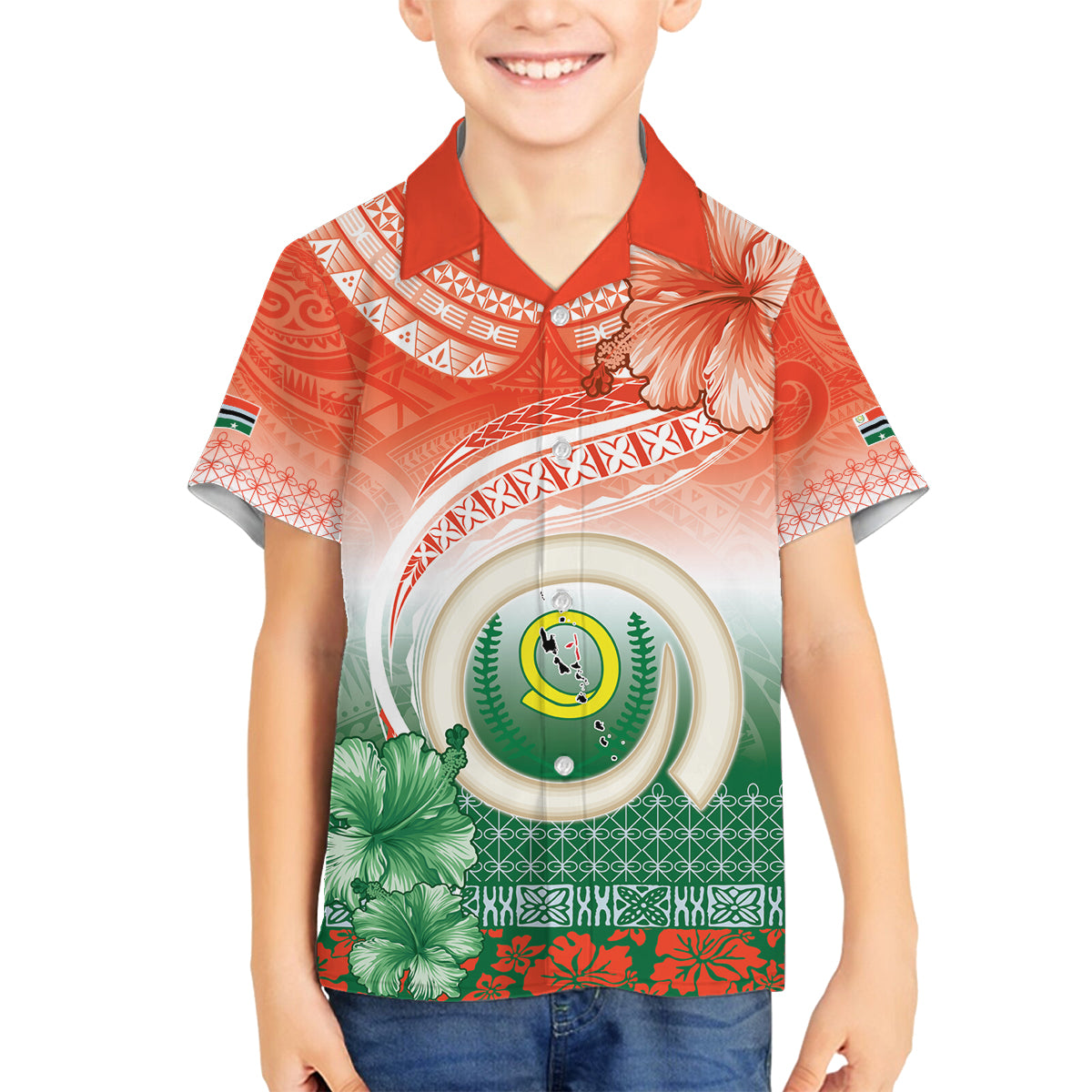 Penama Vanuatu Family Matching Off The Shoulder Long Sleeve Dress and Hawaiian Shirt Hibiscus Sand Drawing with Pacific Pattern LT9 Son's Shirt Red Art - Polynesian Pride
