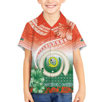 Penama Vanuatu Family Matching Off The Shoulder Long Sleeve Dress and Hawaiian Shirt Hibiscus Sand Drawing with Pacific Pattern LT9 Son's Shirt Red Art - Polynesian Pride