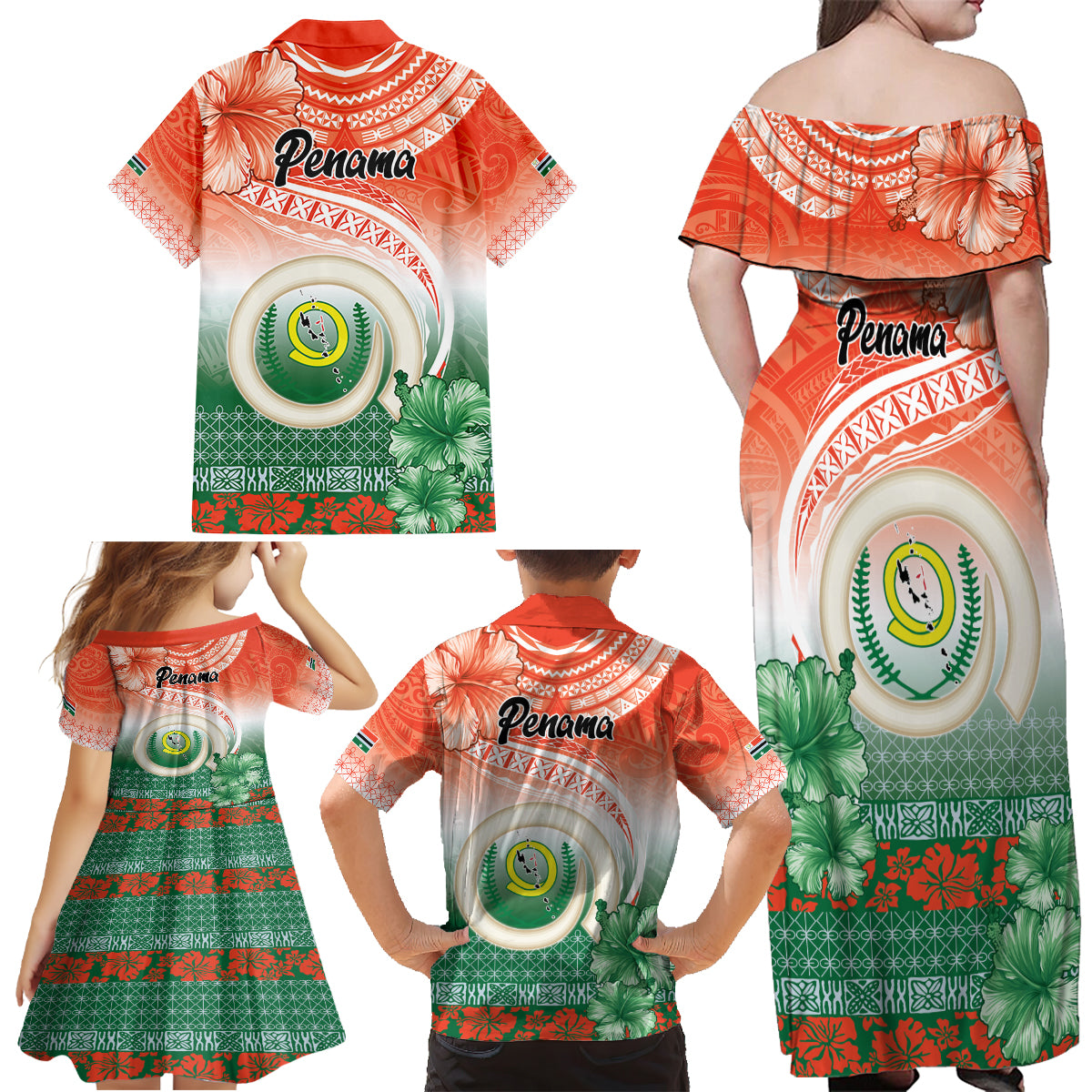 Penama Vanuatu Family Matching Off Shoulder Maxi Dress and Hawaiian Shirt Hibiscus Sand Drawing with Pacific Pattern LT9 - Polynesian Pride