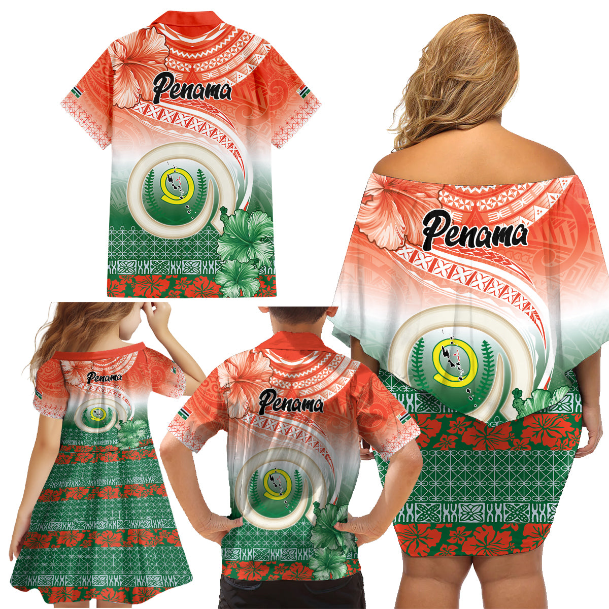 Penama Vanuatu Family Matching Off Shoulder Short Dress and Hawaiian Shirt Hibiscus Sand Drawing with Pacific Pattern LT9 - Polynesian Pride