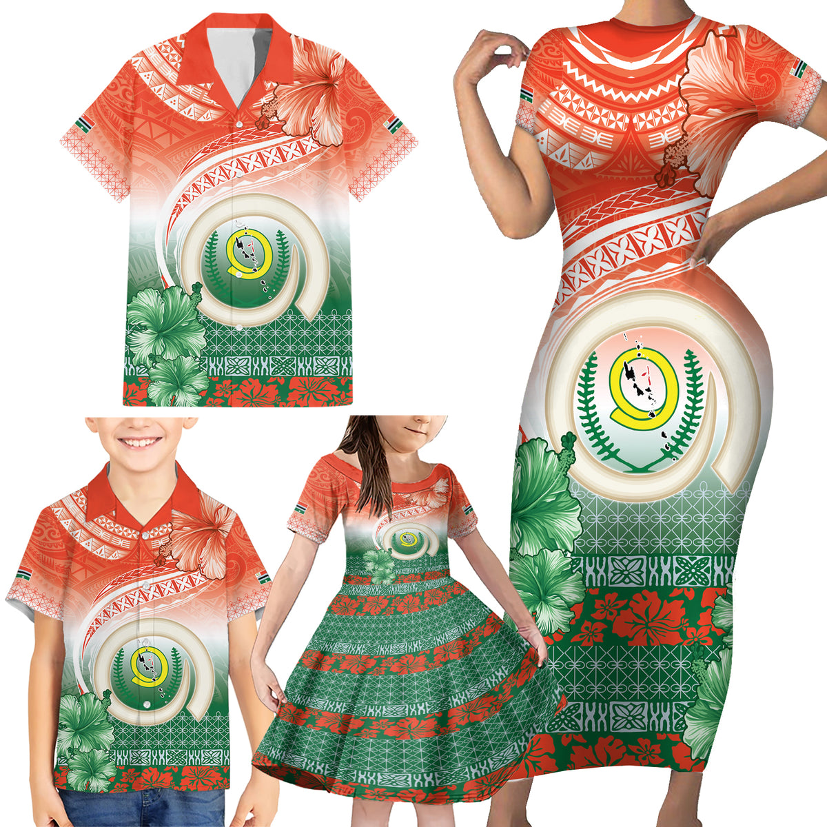 Penama Vanuatu Family Matching Short Sleeve Bodycon Dress and Hawaiian Shirt Hibiscus Sand Drawing with Pacific Pattern LT9 - Polynesian Pride