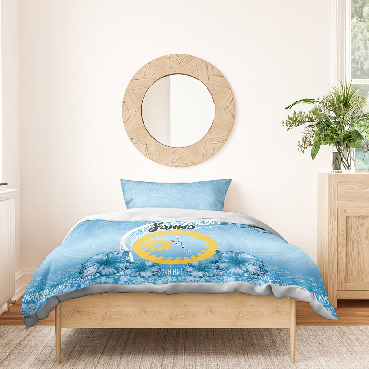 Sanma Vanuatu Bedding Set Hibiscus Sand Drawing with Pacific Pattern