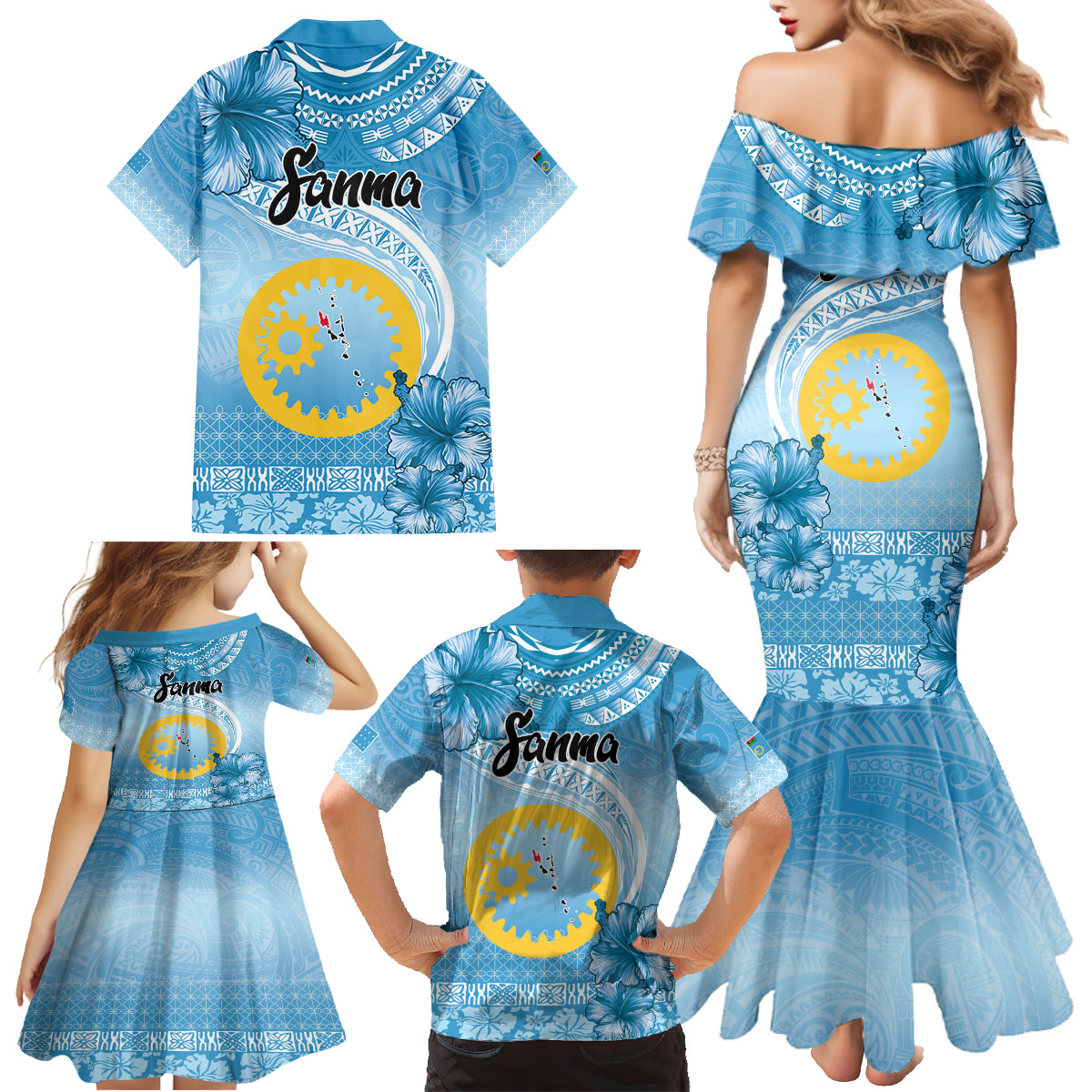 Sanma Vanuatu Family Matching Mermaid Dress and Hawaiian Shirt Hibiscus Sand Drawing with Pacific Pattern LT9 - Polynesian Pride