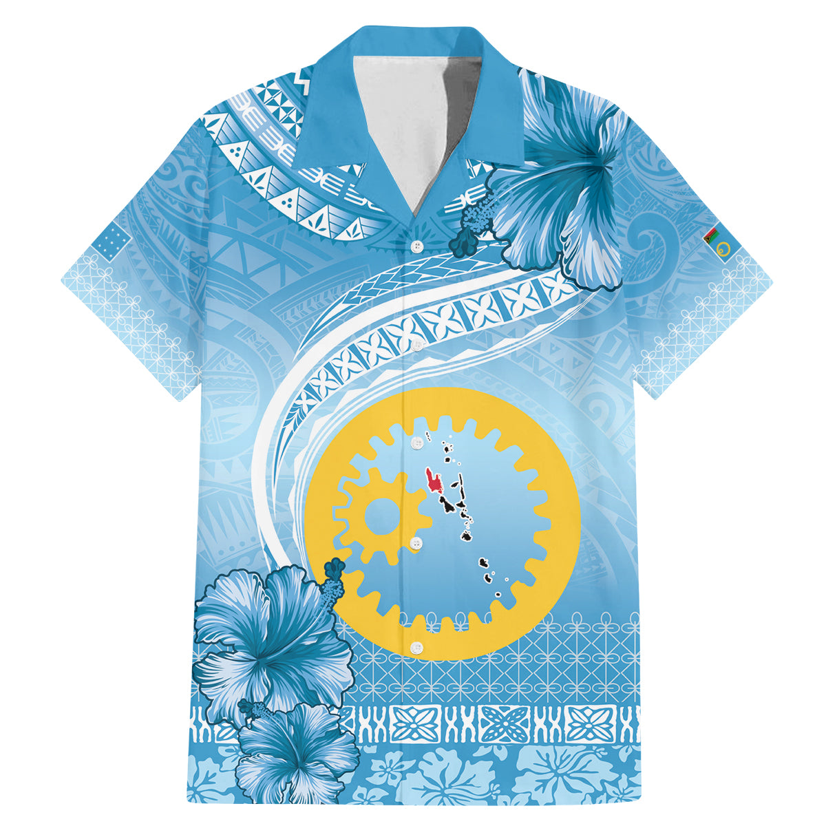 Sanma Vanuatu Family Matching Mermaid Dress and Hawaiian Shirt Hibiscus Sand Drawing with Pacific Pattern LT9 Dad's Shirt - Short Sleeve Blue Art - Polynesian Pride