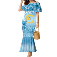 Sanma Vanuatu Family Matching Mermaid Dress and Hawaiian Shirt Hibiscus Sand Drawing with Pacific Pattern LT9 Mom's Dress Blue Art - Polynesian Pride