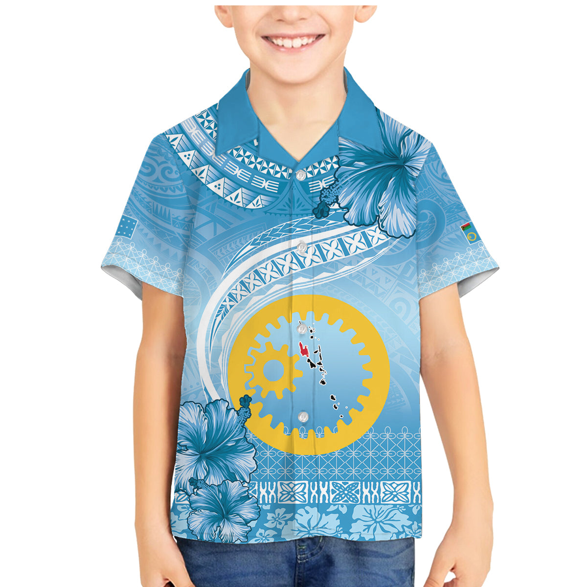 Sanma Vanuatu Family Matching Mermaid Dress and Hawaiian Shirt Hibiscus Sand Drawing with Pacific Pattern LT9 Son's Shirt Blue Art - Polynesian Pride