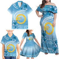 Sanma Vanuatu Family Matching Off Shoulder Maxi Dress and Hawaiian Shirt Hibiscus Sand Drawing with Pacific Pattern LT9 - Polynesian Pride