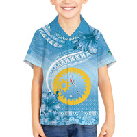 Sanma Vanuatu Family Matching Off Shoulder Short Dress and Hawaiian Shirt Hibiscus Sand Drawing with Pacific Pattern LT9 Son's Shirt Blue Art - Polynesian Pride