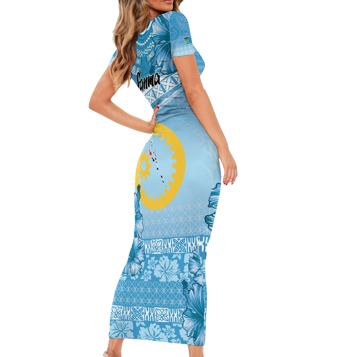 Sanma Vanuatu Family Matching Short Sleeve Bodycon Dress and Hawaiian Shirt Hibiscus Sand Drawing with Pacific Pattern LT9 - Polynesian Pride