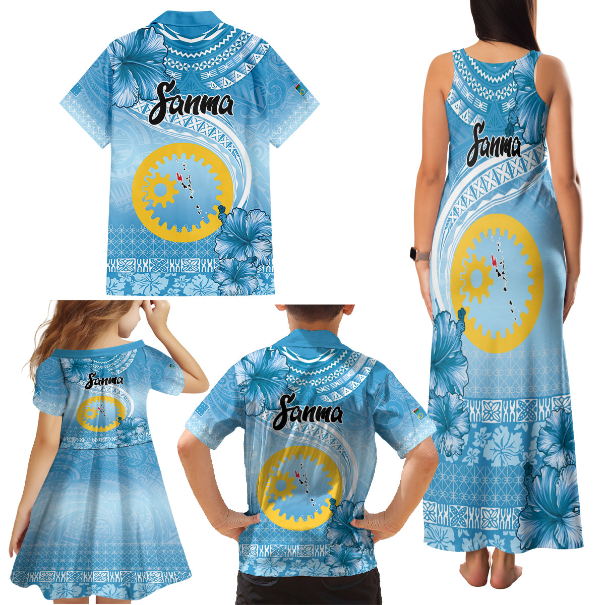Sanma Vanuatu Family Matching Tank Maxi Dress and Hawaiian Shirt Hibiscus Sand Drawing with Pacific Pattern LT9 - Polynesian Pride