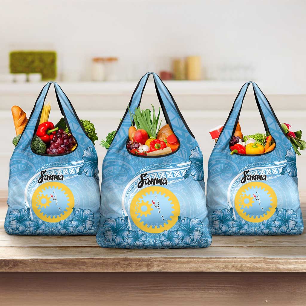 Sanma Vanuatu Grocery Bag Hibiscus Sand Drawing with Pacific Pattern