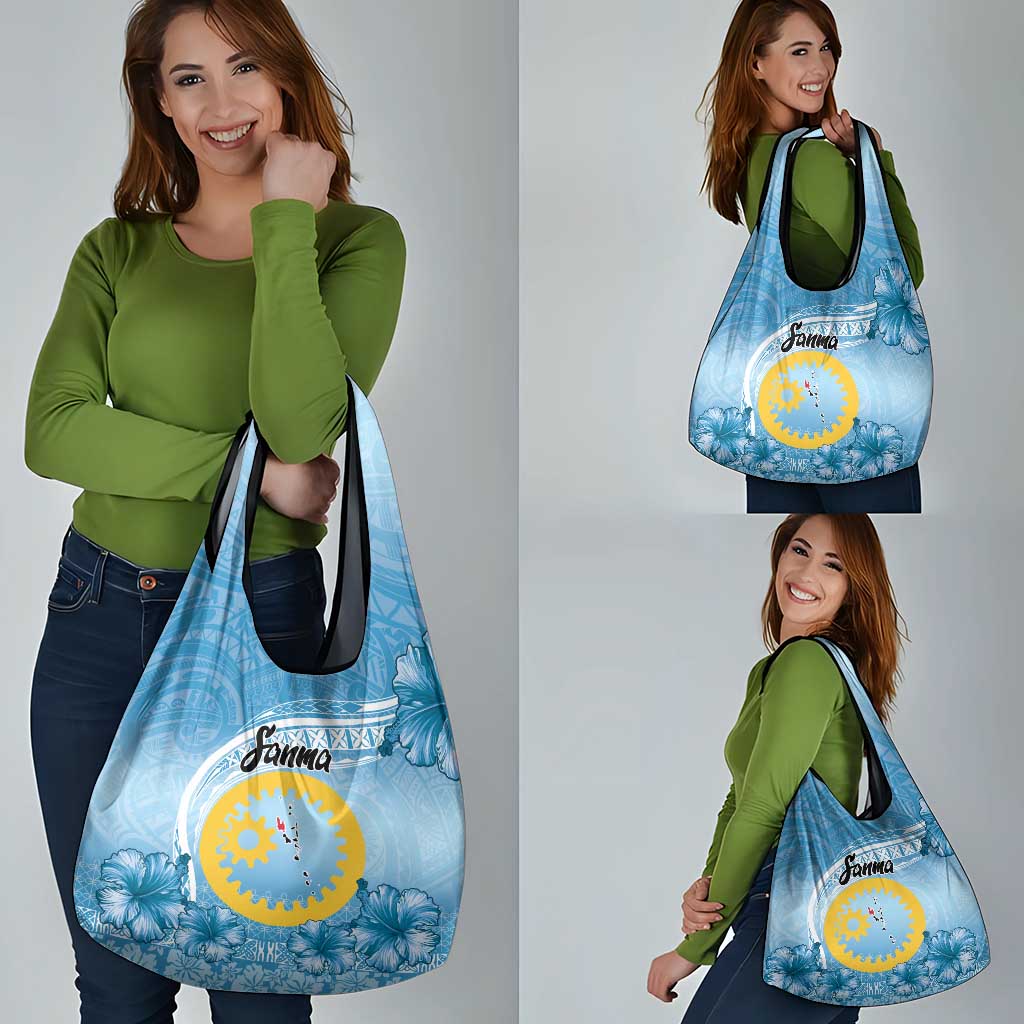 Sanma Vanuatu Grocery Bag Hibiscus Sand Drawing with Pacific Pattern