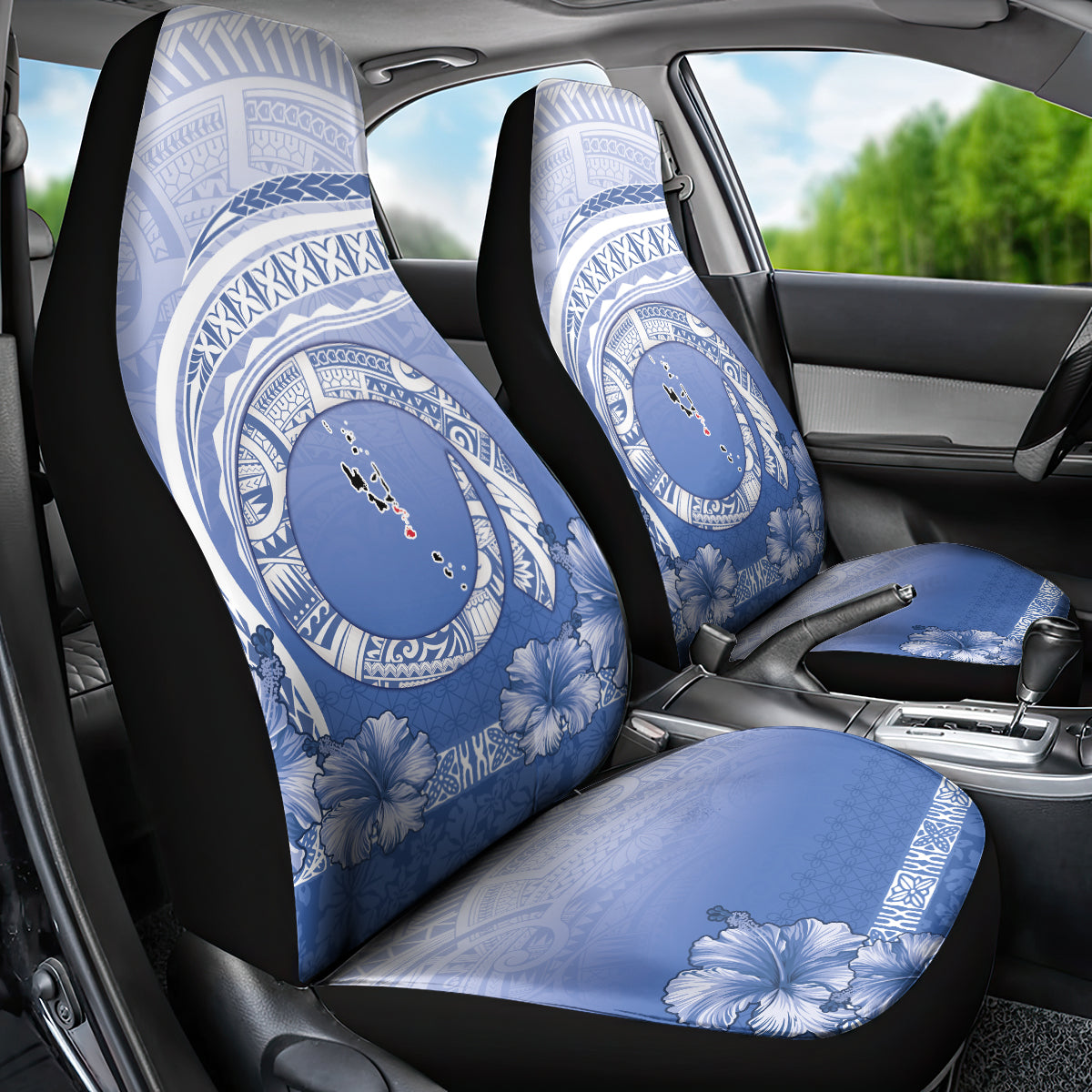 Shefa Vanuatu Car Seat Cover Hibiscus Sand Drawing with Pacific Pattern