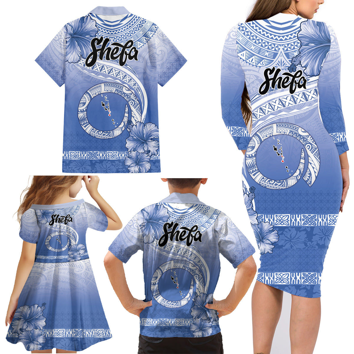 Shefa Vanuatu Family Matching Long Sleeve Bodycon Dress and Hawaiian Shirt Hibiscus Sand Drawing with Pacific Pattern LT9 - Polynesian Pride
