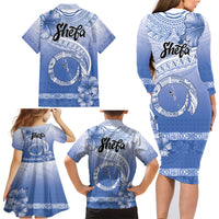 Shefa Vanuatu Family Matching Long Sleeve Bodycon Dress and Hawaiian Shirt Hibiscus Sand Drawing with Pacific Pattern LT9 - Polynesian Pride
