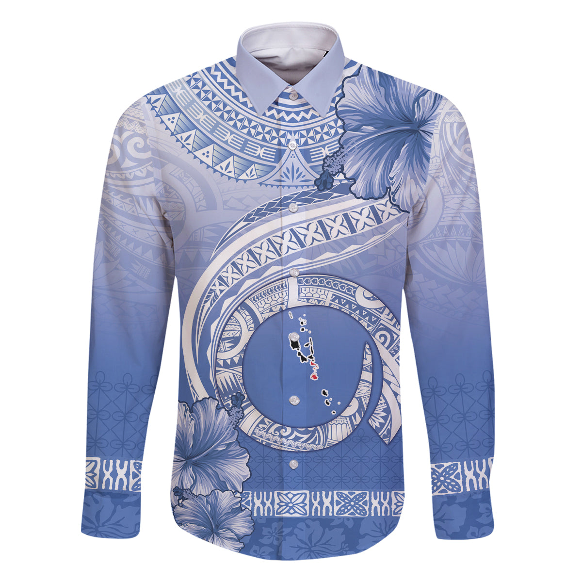 Shefa Vanuatu Family Matching Long Sleeve Bodycon Dress and Hawaiian Shirt Hibiscus Sand Drawing with Pacific Pattern LT9 Dad's Shirt - Long Sleeve Blue Art - Polynesian Pride