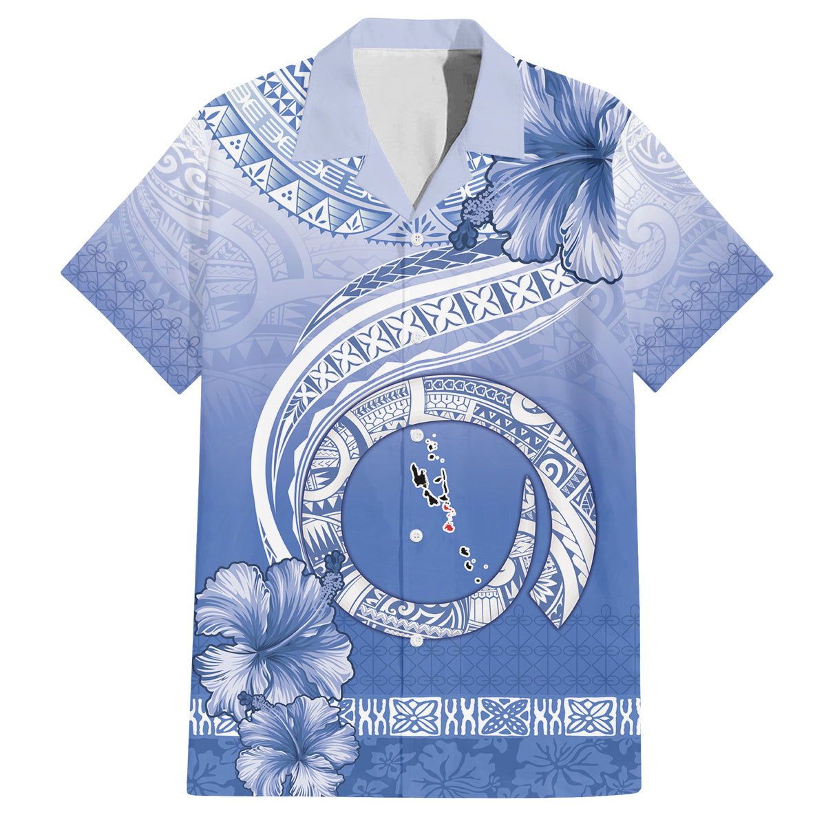 Shefa Vanuatu Family Matching Off The Shoulder Long Sleeve Dress and Hawaiian Shirt Hibiscus Sand Drawing with Pacific Pattern LT9 Dad's Shirt - Short Sleeve Blue Art - Polynesian Pride