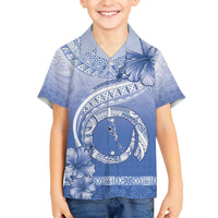 Shefa Vanuatu Family Matching Off The Shoulder Long Sleeve Dress and Hawaiian Shirt Hibiscus Sand Drawing with Pacific Pattern LT9 Son's Shirt Blue Art - Polynesian Pride