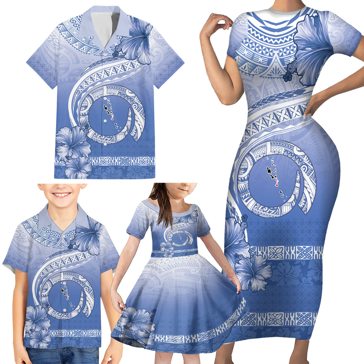 Shefa Vanuatu Family Matching Short Sleeve Bodycon Dress and Hawaiian Shirt Hibiscus Sand Drawing with Pacific Pattern LT9 - Polynesian Pride