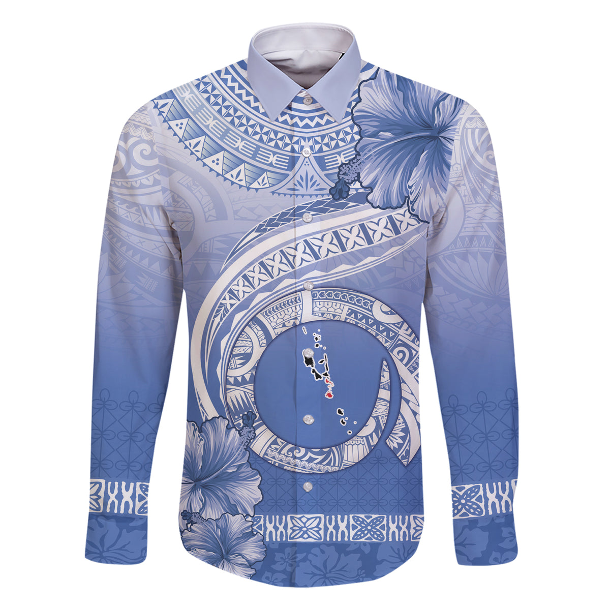 Shefa Vanuatu Family Matching Short Sleeve Bodycon Dress and Hawaiian Shirt Hibiscus Sand Drawing with Pacific Pattern LT9 Dad's Shirt - Long Sleeve Blue Art - Polynesian Pride