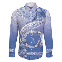 Shefa Vanuatu Family Matching Short Sleeve Bodycon Dress and Hawaiian Shirt Hibiscus Sand Drawing with Pacific Pattern LT9 Dad's Shirt - Long Sleeve Blue Art - Polynesian Pride