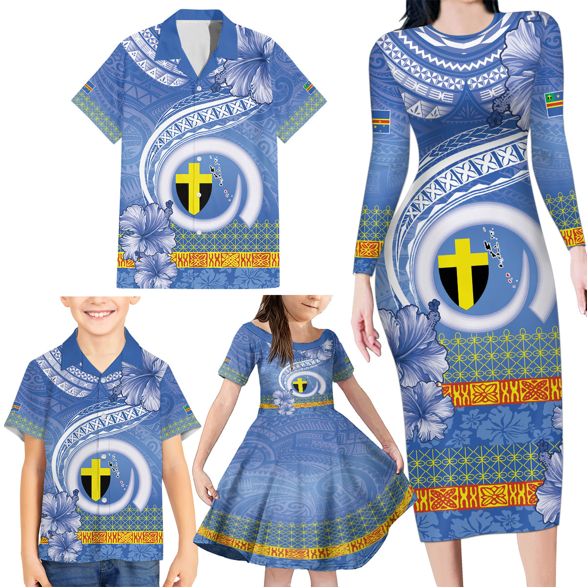 Tafea Vanuatu Family Matching Long Sleeve Bodycon Dress and Hawaiian Shirt Hibiscus Sand Drawing with Pacific Pattern LT9 - Polynesian Pride
