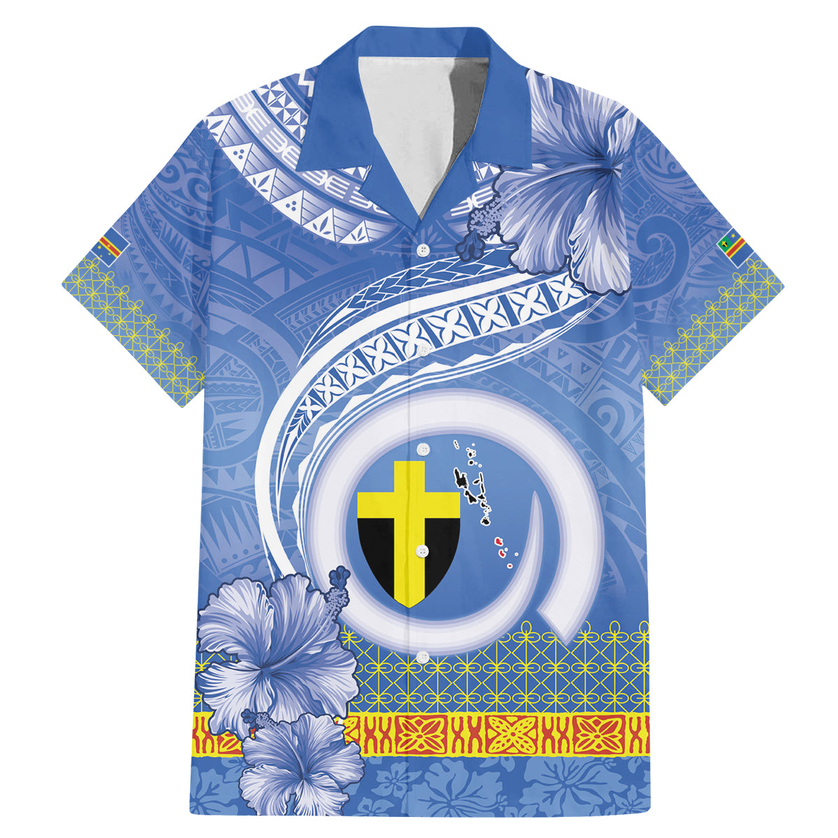 Tafea Vanuatu Family Matching Mermaid Dress and Hawaiian Shirt Hibiscus Sand Drawing with Pacific Pattern LT9 Dad's Shirt - Short Sleeve Blue Art - Polynesian Pride