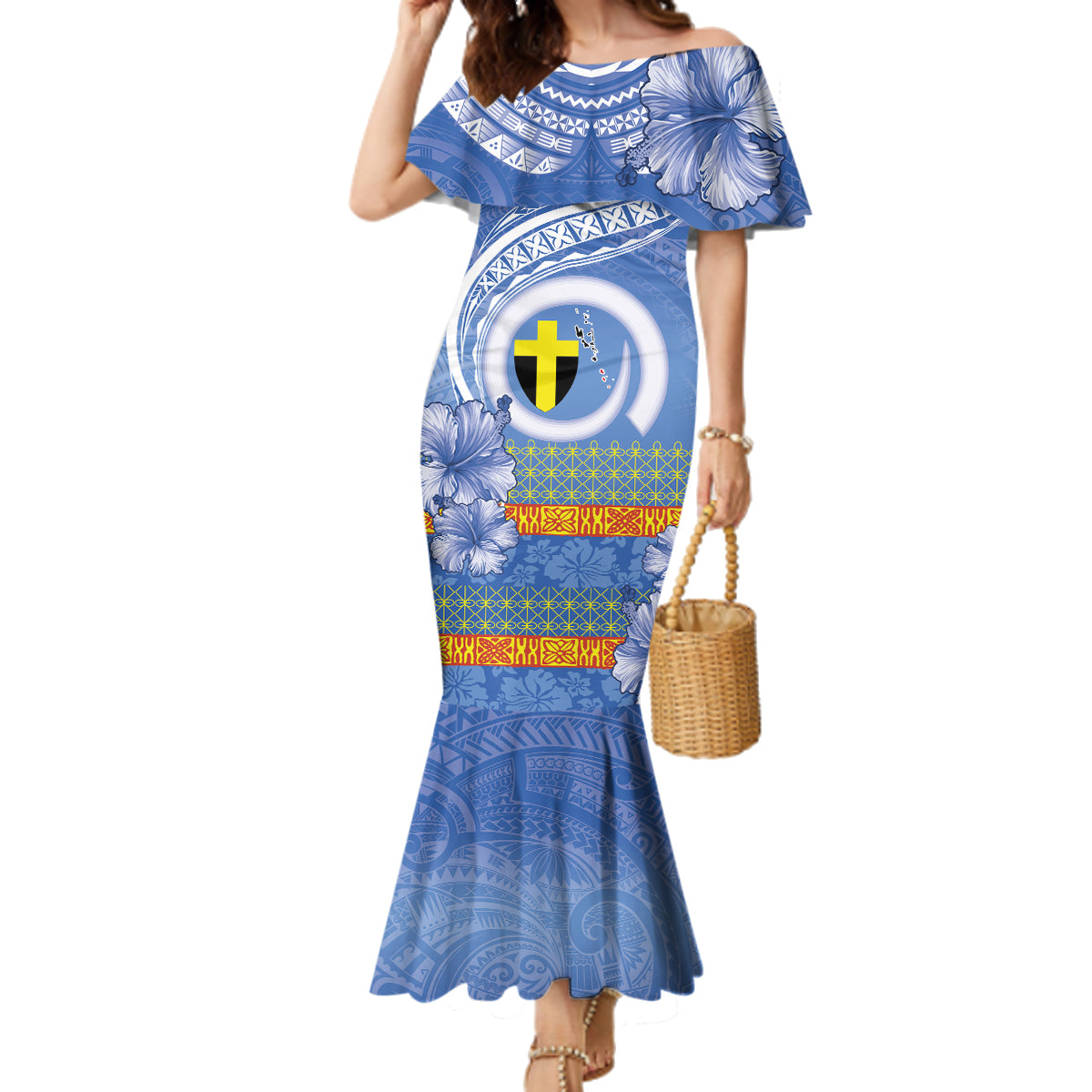 Tafea Vanuatu Family Matching Mermaid Dress and Hawaiian Shirt Hibiscus Sand Drawing with Pacific Pattern LT9 Mom's Dress Blue Art - Polynesian Pride