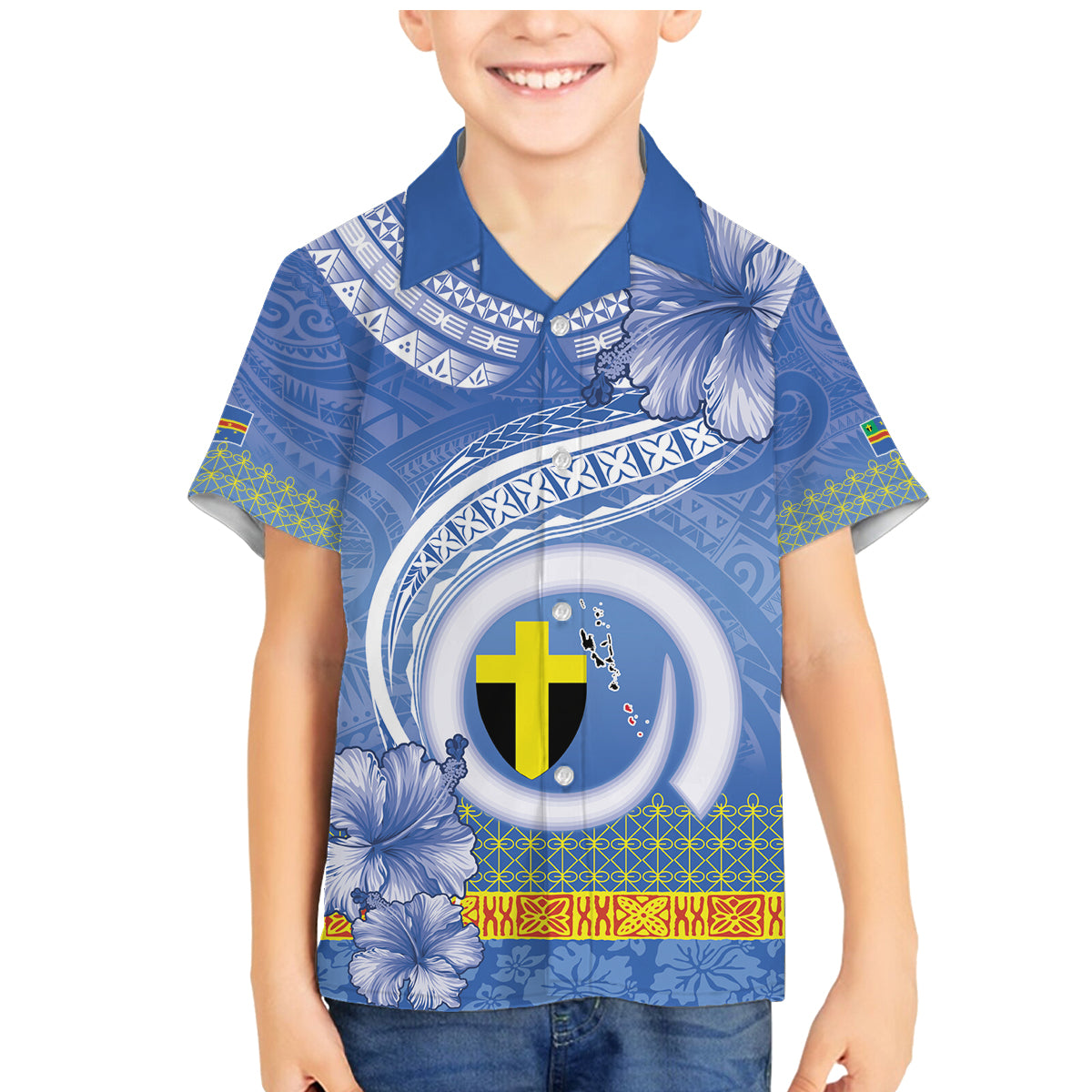 Tafea Vanuatu Family Matching Mermaid Dress and Hawaiian Shirt Hibiscus Sand Drawing with Pacific Pattern LT9 Son's Shirt Blue Art - Polynesian Pride